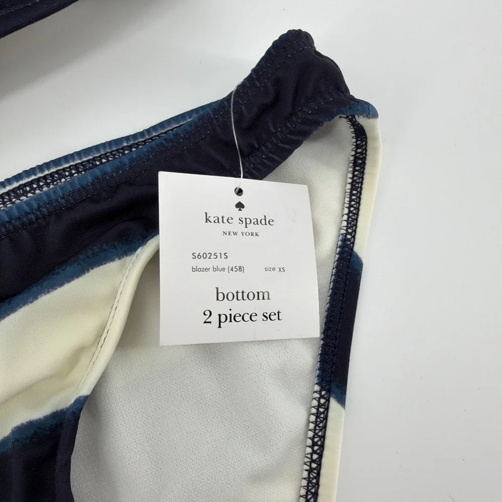 NWT Kate Spade Awning Stripe Bandeau Bikini Swimsuit Blazer Blue Size XSmall NEW